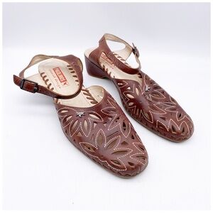 Pikolinos Laser Cut Brown Leather Sandals Size 39‎